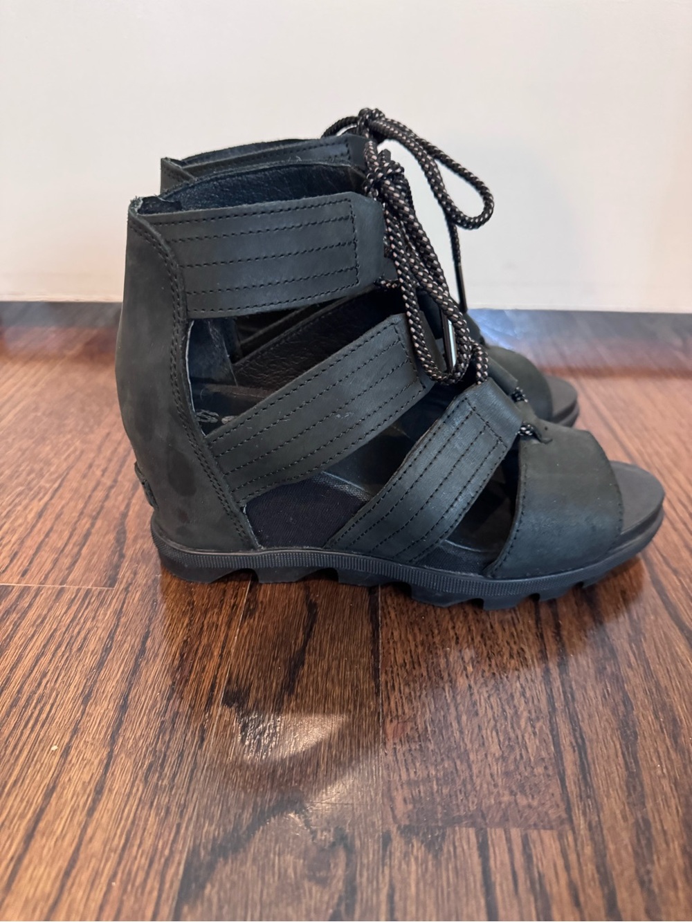 Black Lace-Up Open Toe Women's Sandals - Picture 3 of 7
